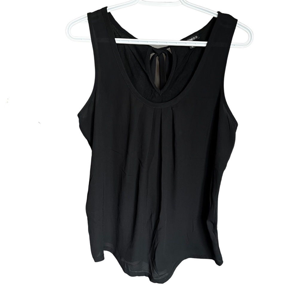 Express Pleated Front Tie Back Tank Top Blouse | Black | Size M